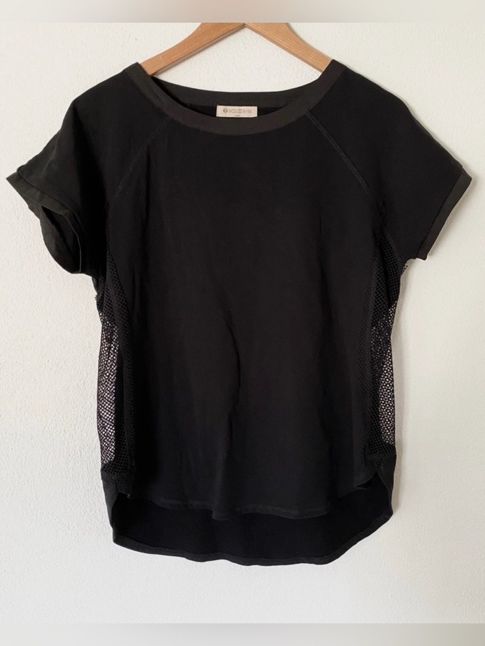 Hologram Black Mesh Side Athletic Top Short Sleeves Women's Size Large